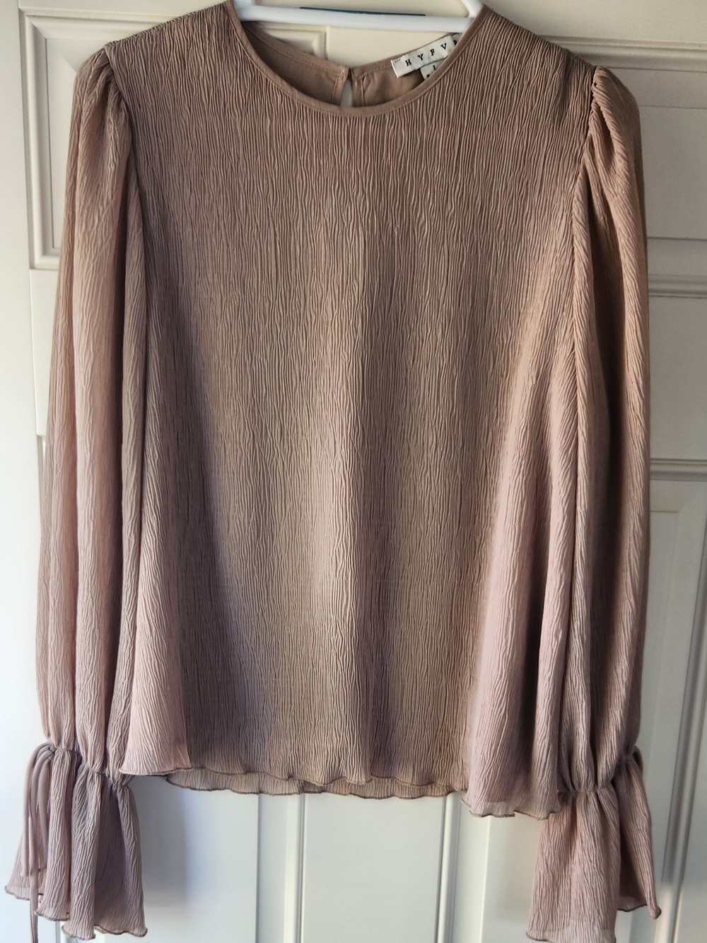 HYFVE Tan Textured Long-Sleeve Blouse with Ruffle Cuffs